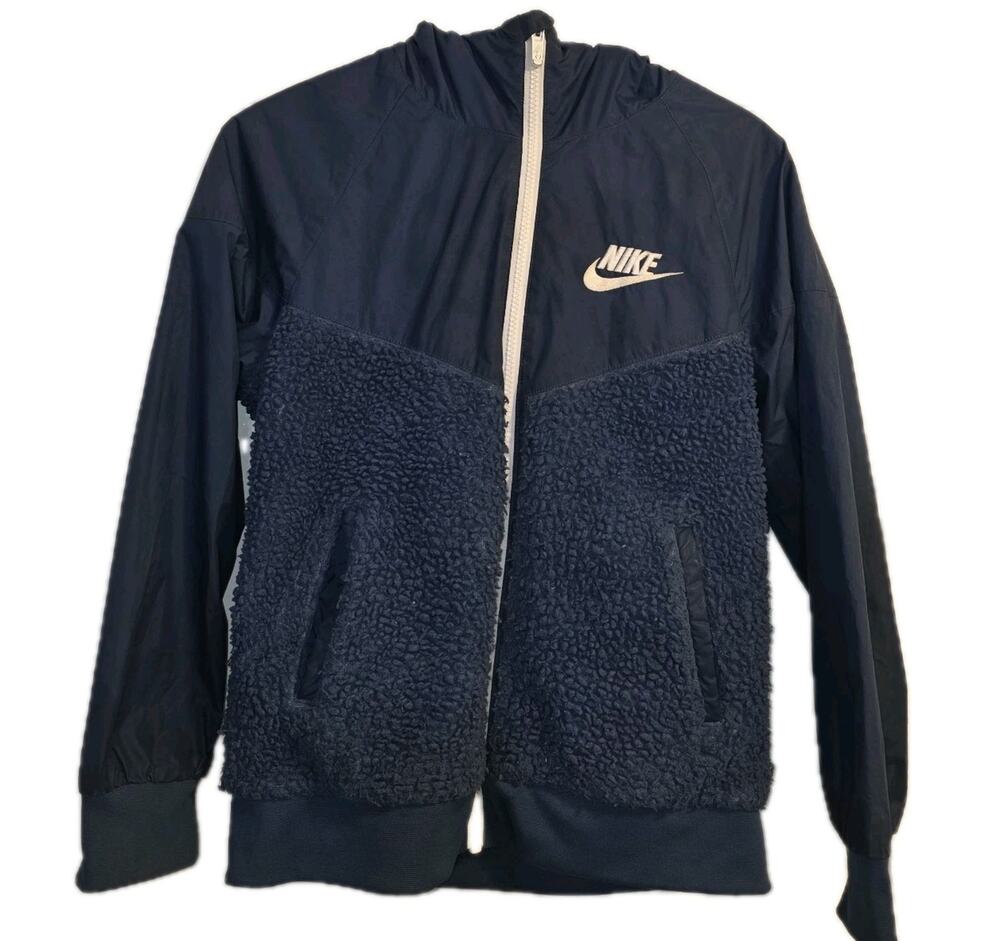 Nike Kids Boys Sportswear Sherpa Windrunner Hooded Jacket Blue Size Medium